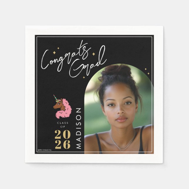 Light Pink Afro Unicorn Graduation Napkins (Front)
