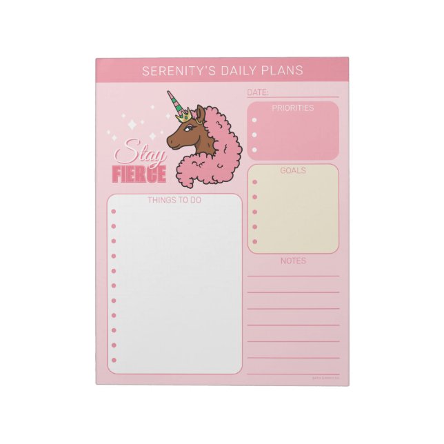 Light Pink Afro Unicorn Notepad (Rotated)