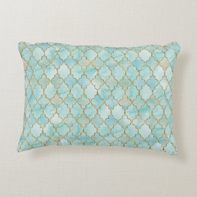 Light pink and Aqua Maroccan pattern Decorative Pillow (Back)