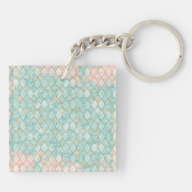 Light pink and Aqua Maroccan pattern Keychain (Back)