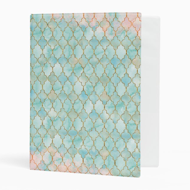 Light pink and Aqua Maroccan pattern Mini Binder (Front/Inside)