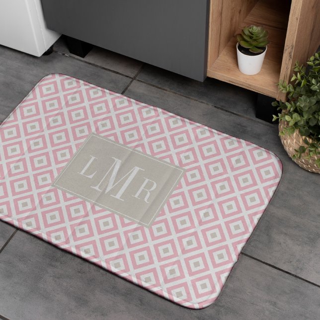 Light Pink and Beige Modern Monogram Bathroom Mat (Creator Uploaded)