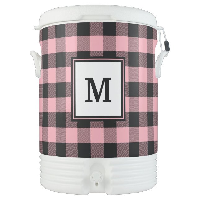 Light Pink and Black Buffalo Plaid Beverage Cooler (Front)