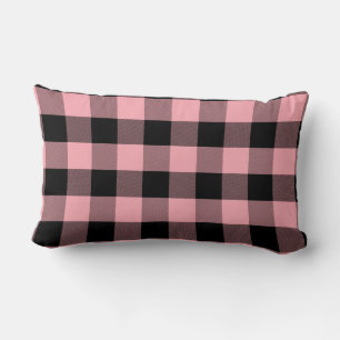 Light Pink and Black Buffalo Plaid Lumbar Pillow