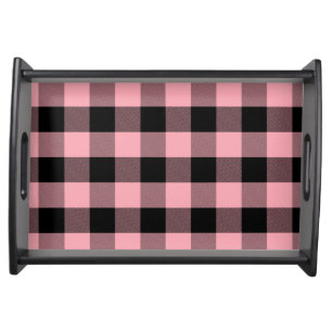 Light Pink and Black Buffalo Plaid Serving Tray