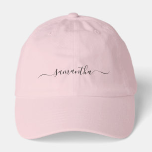 Light Pink and Black Elegant Swash Signature Name Hat