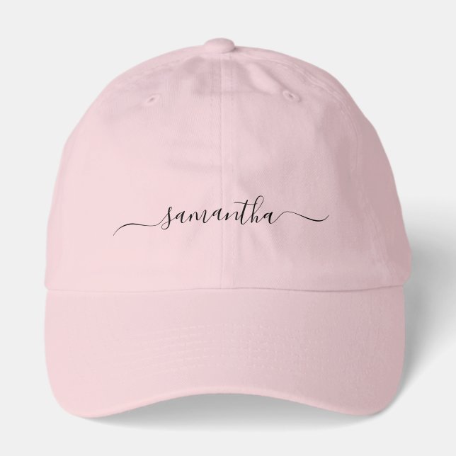 Light Pink and Black Elegant Swash Signature Name Hat (Front)