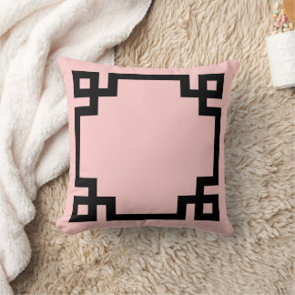 Light Pink and Black Greek Key Border Throw Pillow