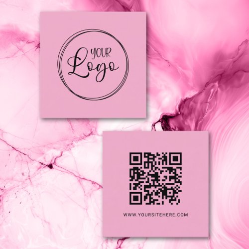 Light Pink and Black Logo Minimalist QR Code Square Business Card
