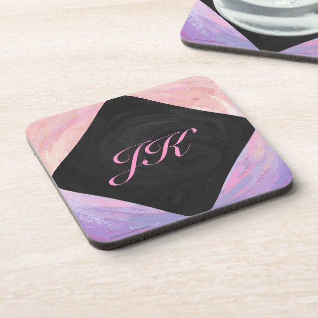 Light Pink and Black Monogram Drink Coaster (Left Side)