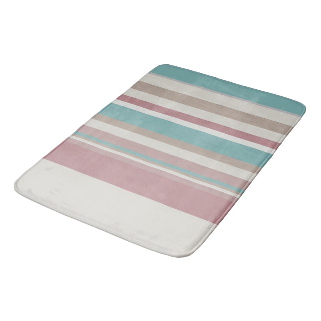 Light Pink and Blue Stripes   Bath Mat (Angled)