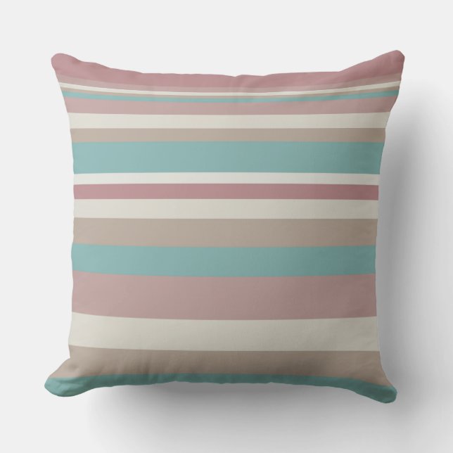 Light Pink and Blue Stripes Throw Pillow (Front)