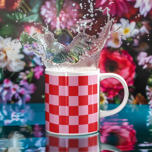 Light Pink and Bright Red Checkered Pattern Coffee Mug (Light Pink and Bright Red Checkered Pattern Coffee Mug)