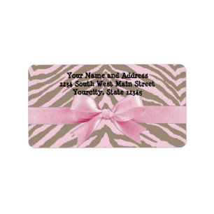 Light Pink and Brown Zebra w/ Ribbon Bow Label