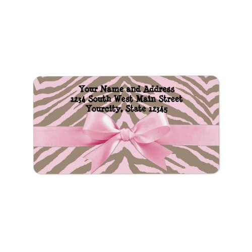 Light Pink and Brown Zebra w Ribbon Bow Label