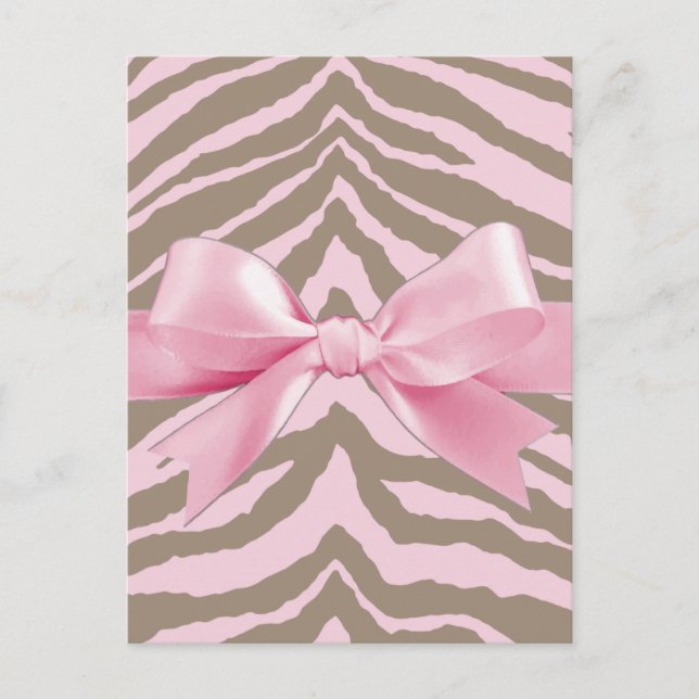 Light Pink and Brown Zebra w/ Ribbon Bow Postcard (Front)