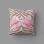Light Pink and Brown Zebra w/ Ribbon Bow Throw Pillow