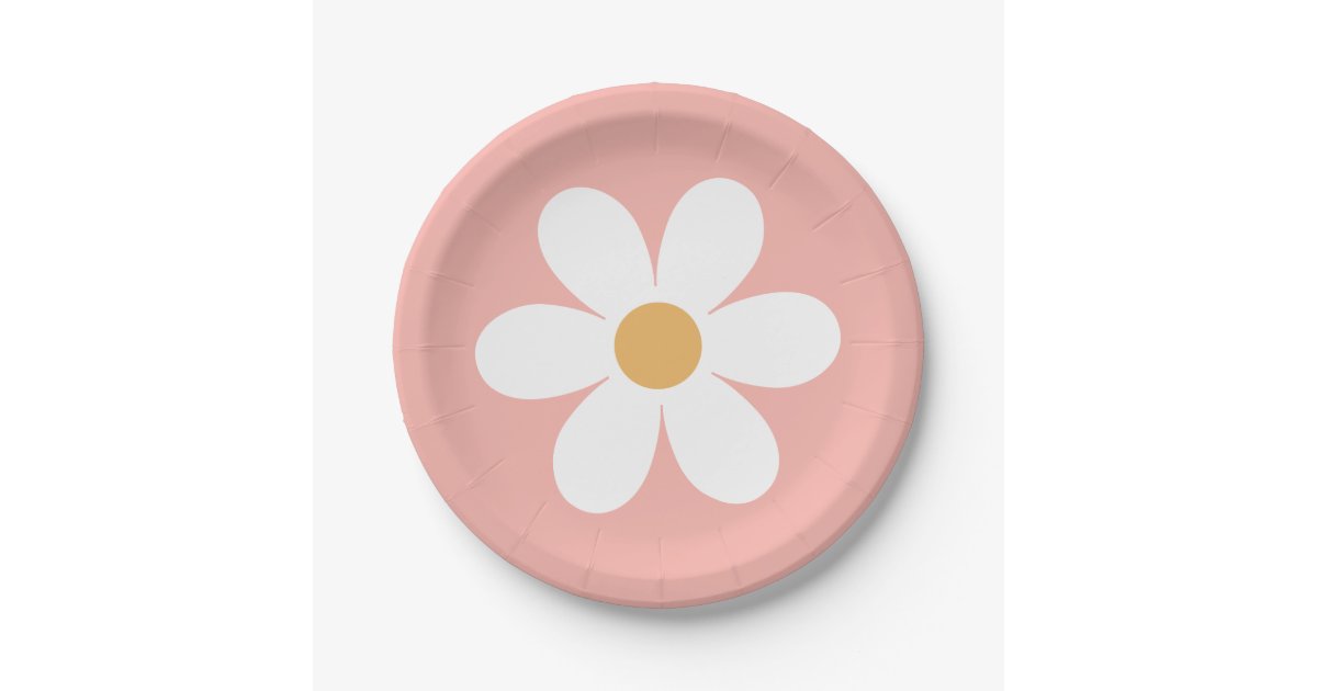 Light Pink and Daisy Birthday Paper Plates Zazzle