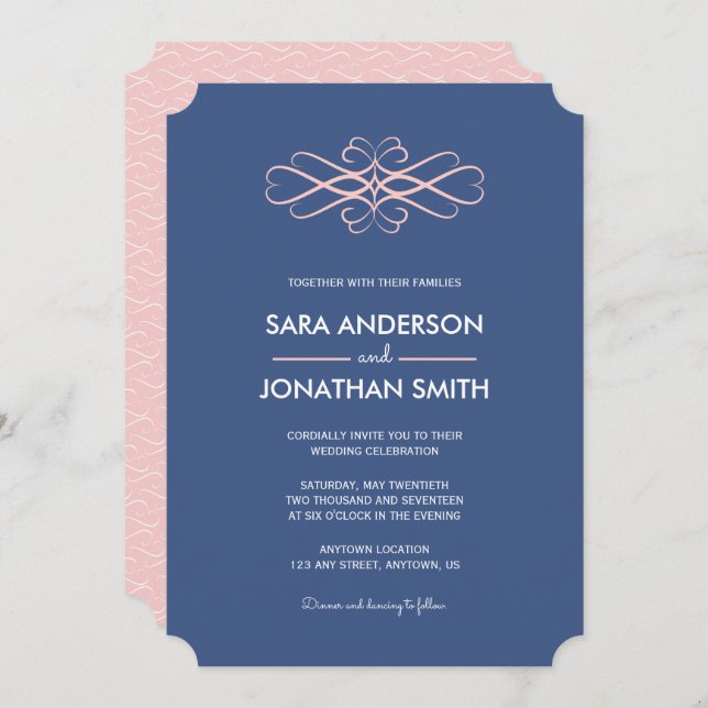 Light Pink and Denim Blue Wedding Invitation (Front/Back)