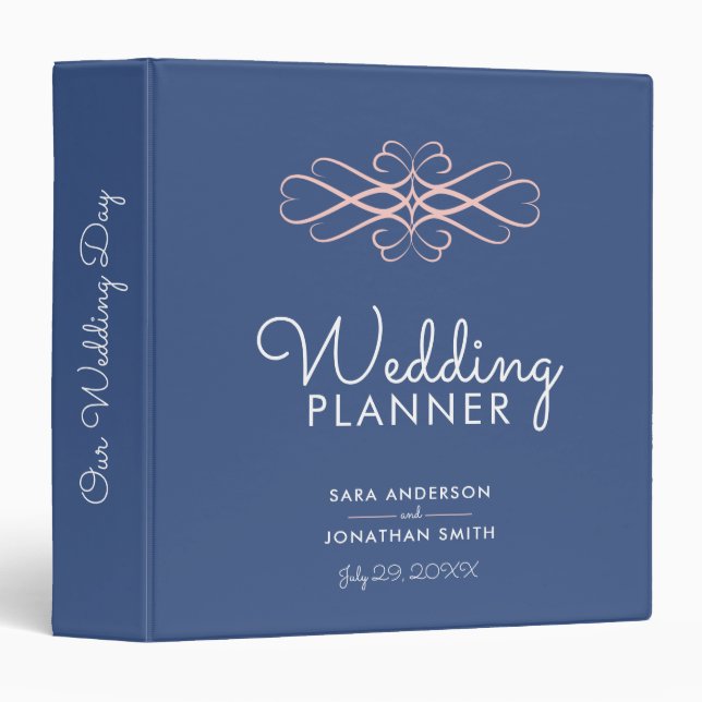 Light Pink and Denim Blue Wedding Planner 3 Ring Binder (Front/Spine)