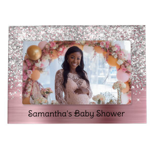 Light Pink and Glittery Silver Glam Baby Shower Magnetic Frame