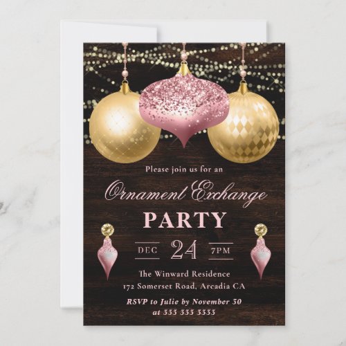 Light Pink and Gold Christmas Ornament Exchange Invitation