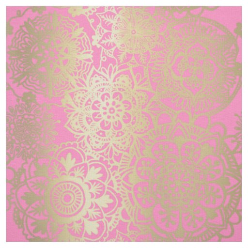 Light Pink and Gold Mandala Pattern Fabric