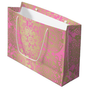 Light Pink and Gold Mandala Pattern Large Gift Bag