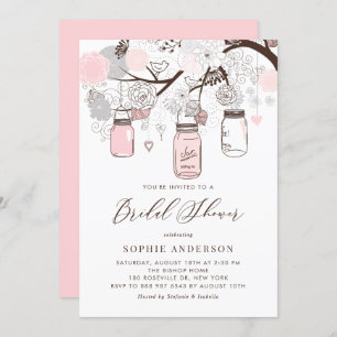 Light Pink and Gray Mason Jars Bridal Shower Invitation