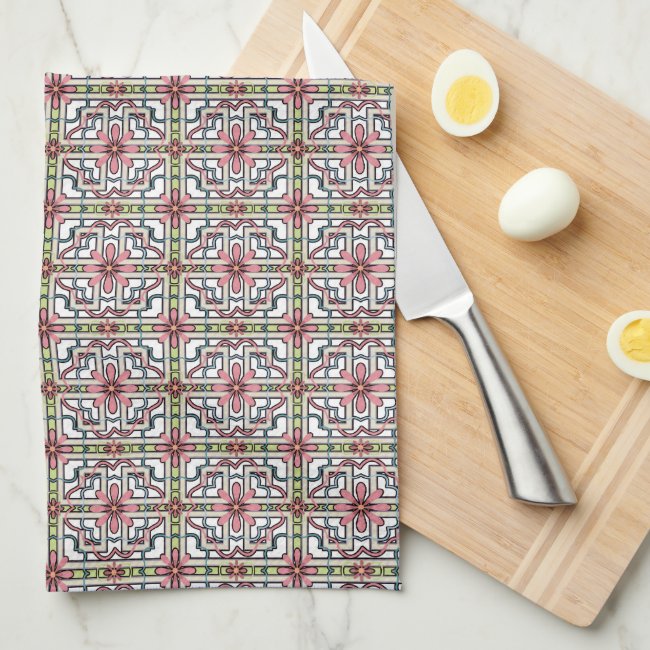 Light Pink and Green Floral Tile Pattern Pretty