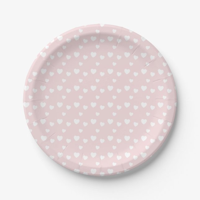 Light Pink and Hearts, birthday, shower, party Paper Plates (Front)