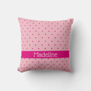 Light Pink and Hot Pink Polka Dots Custom Name Throw Pillow