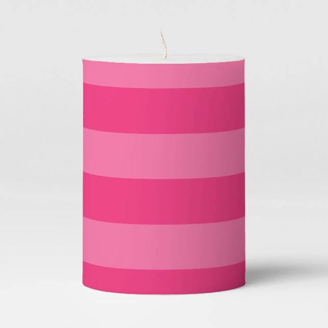 Light Pink and Hot Pink Stripes  Pillar Candle (Front)
