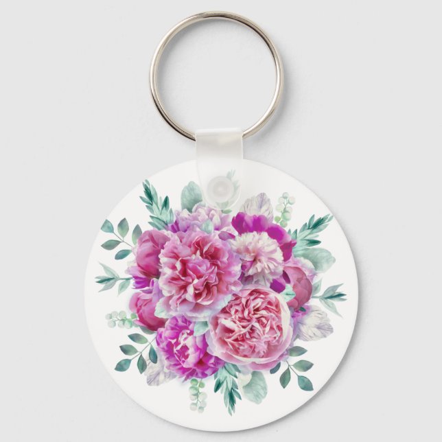 Light pink and purple peonies keychain (Front)