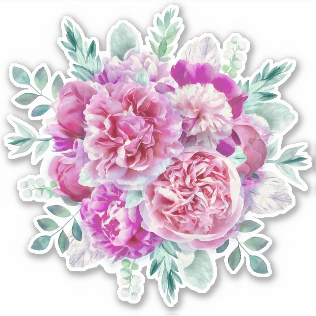 Light pink and purple peonies sticker (Front)