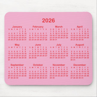 Light Pink and Red 2026 Calendar Mouse Pad