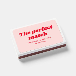 Light Pink and Red Retro Wedding Matchboxes