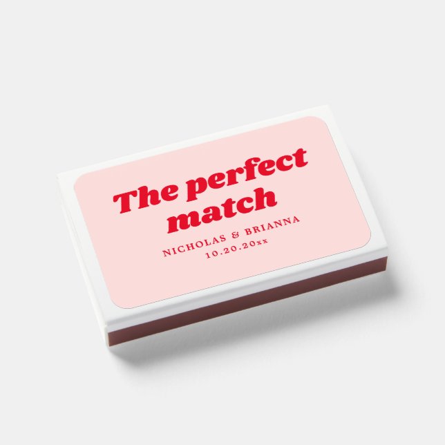 Light Pink and Red Retro Wedding Matchboxes (Front Closed)