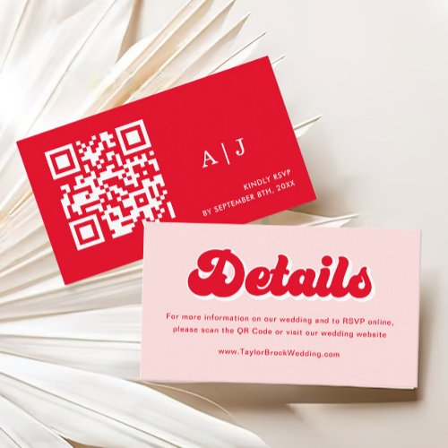 Light Pink and Red Retro Wedding Website  Enclosure Card