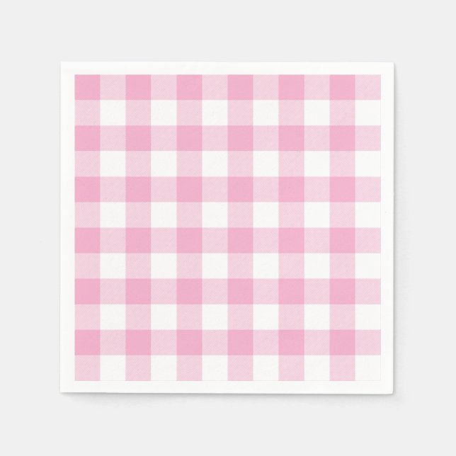Light Pink and White Buffalo Plaid Gingham Napkins (Front)