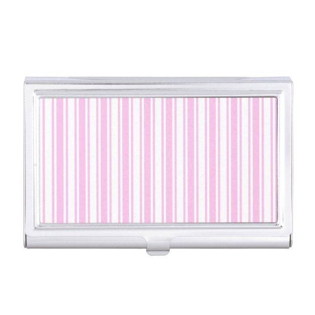 Light pink and white candy stripes business card case (Front)
