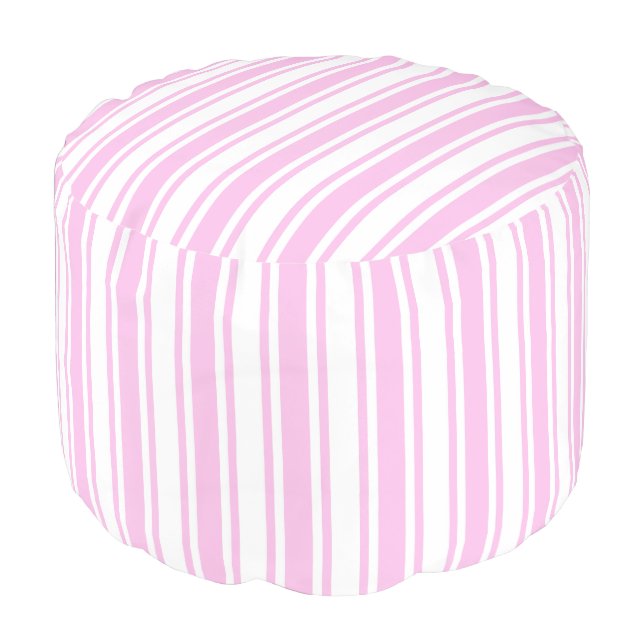 Light pink and white candy stripes pouf (Angled Front)