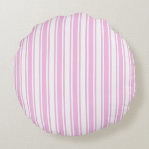 Light pink and white candy stripes round pillow