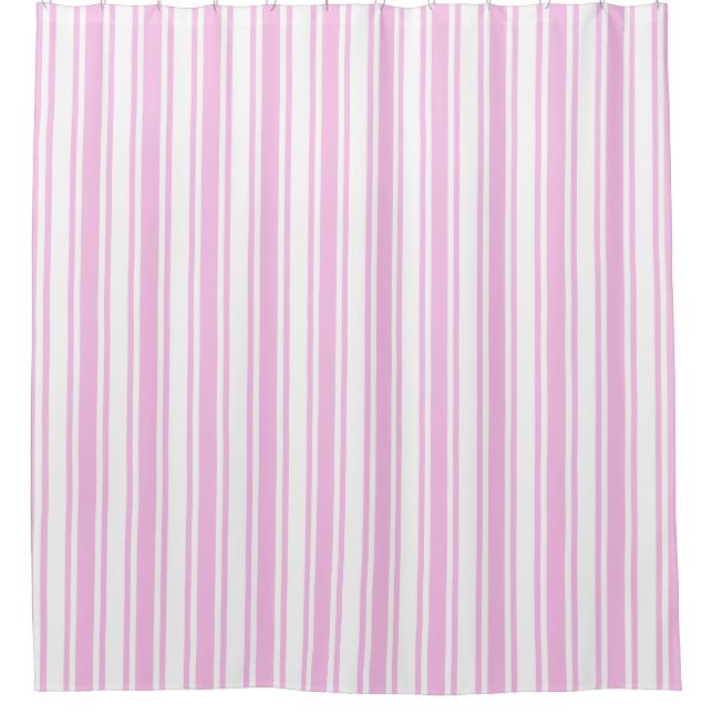 Light pink and white candy stripes shower curtain (Front)