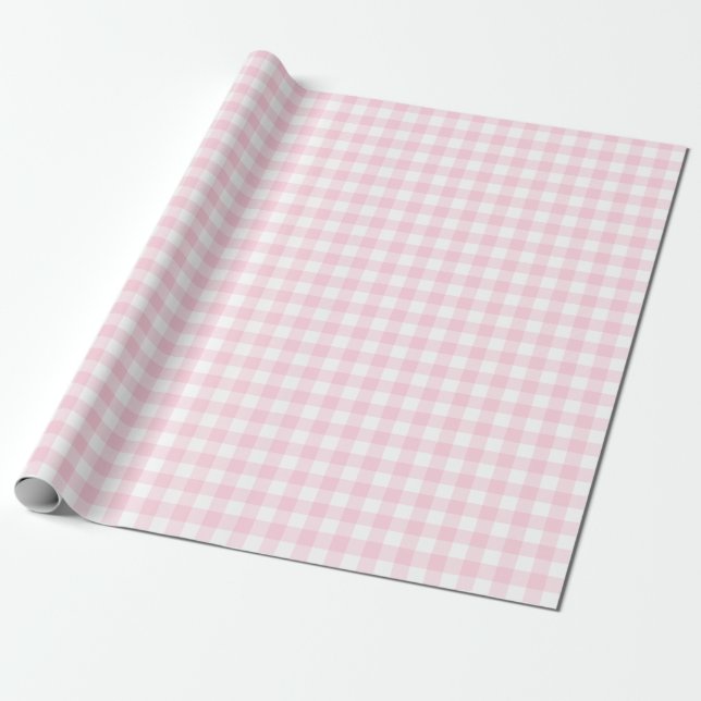 Light Pink and White Check Plaid Wrapping Paper (Unrolled)