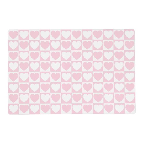 Light Pink and White Checkered Pattern With Hearts Placemat