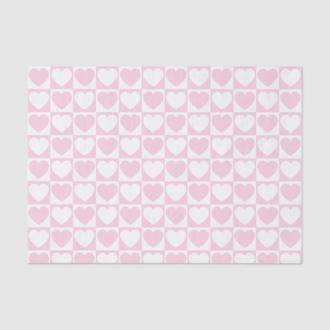 Light Pink and White Checkered Pattern With Hearts Tissue Paper (Front)