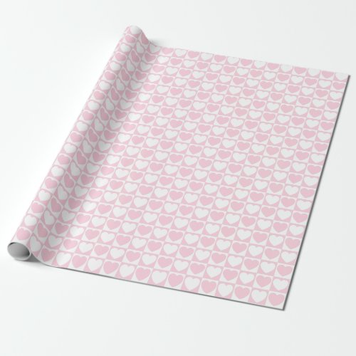 Light Pink and White Checkered Pattern With Hearts Wrapping Paper