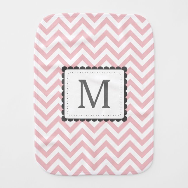 Light Pink And White Chevron Custom Monogram Baby Burp Cloth (Front)