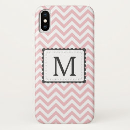 Light Pink And White Chevron Custom Monogram iPhone X Case